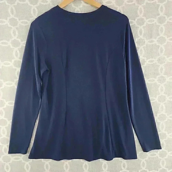 Zenana Round Neck Long Sleeve Stretch Navy Blue Blouse L - Picture 2 of 9